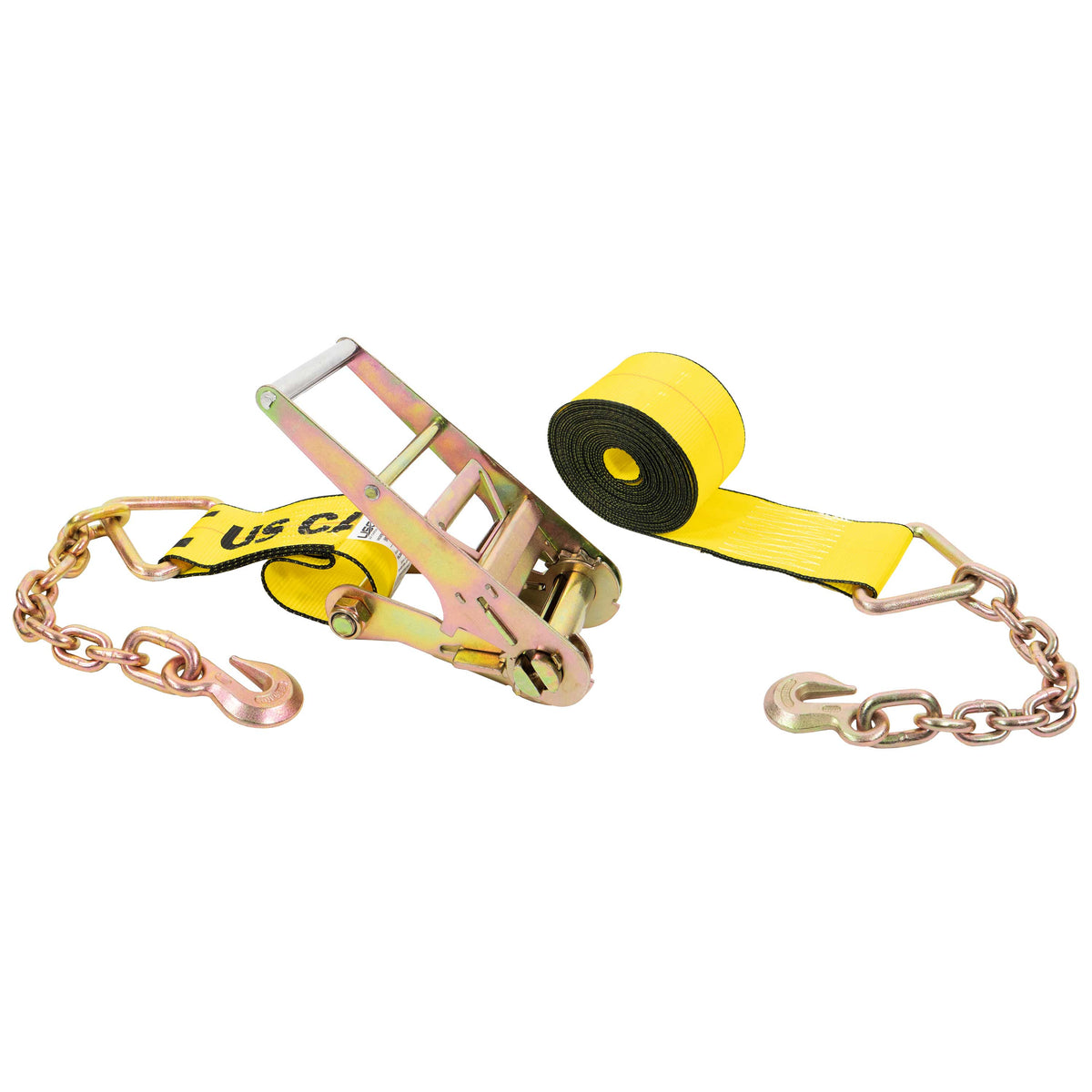 4" x 30' Ratchet Strap with Chain Anchor G70 3/8", 15' Long