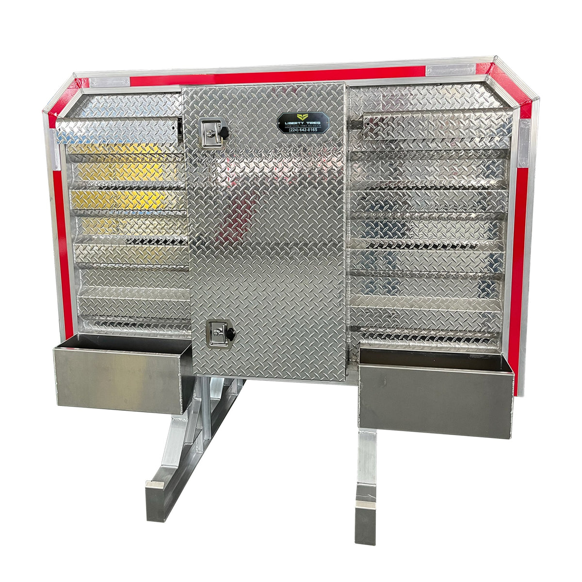 Headache Rack for Semi Truck with Center Mini Vault, 2 Chain Racks & 2 Half Trays