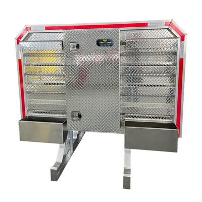 Headache Rack for Semi Truck with Center Mini Vault, 2 Chain Racks & 2 Half Trays
